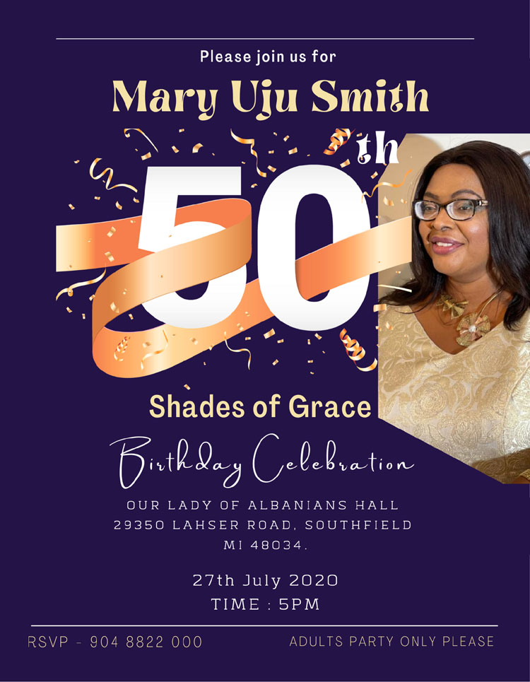 Dark Blue Exquisite 50th Birthday Invitation