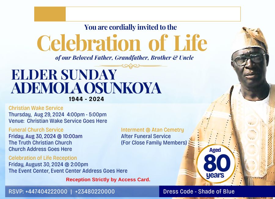 Exquisite Light Blue Burial Invitation