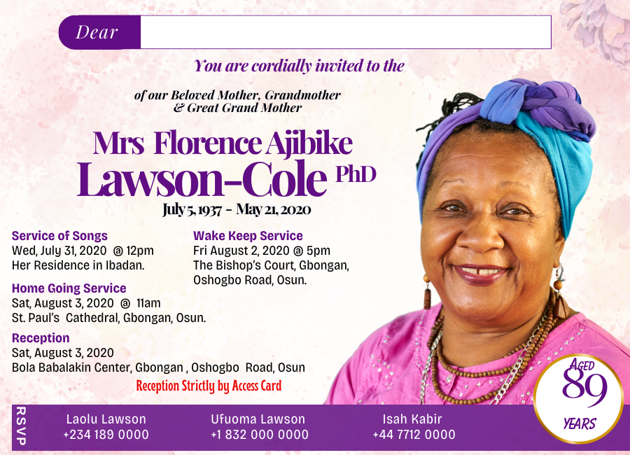 Exquisite Light Purple Burial Invitation