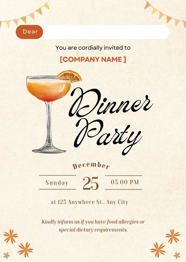 Orange Corporate Dinner Invitation